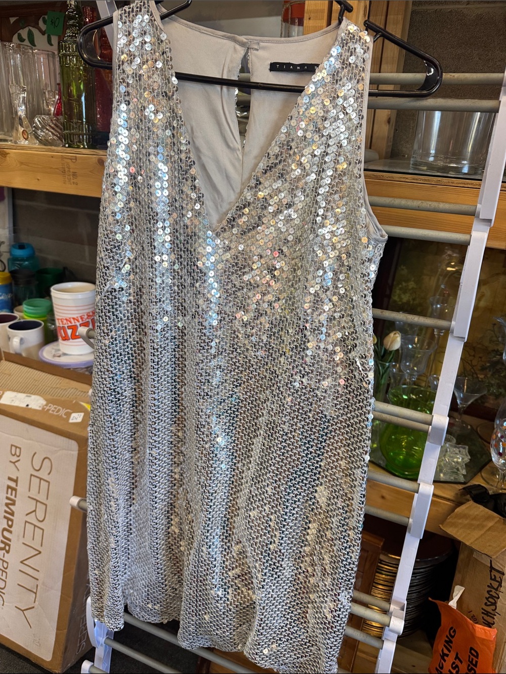Tiana B. Silver Sequin V-Neck Mini Dress
